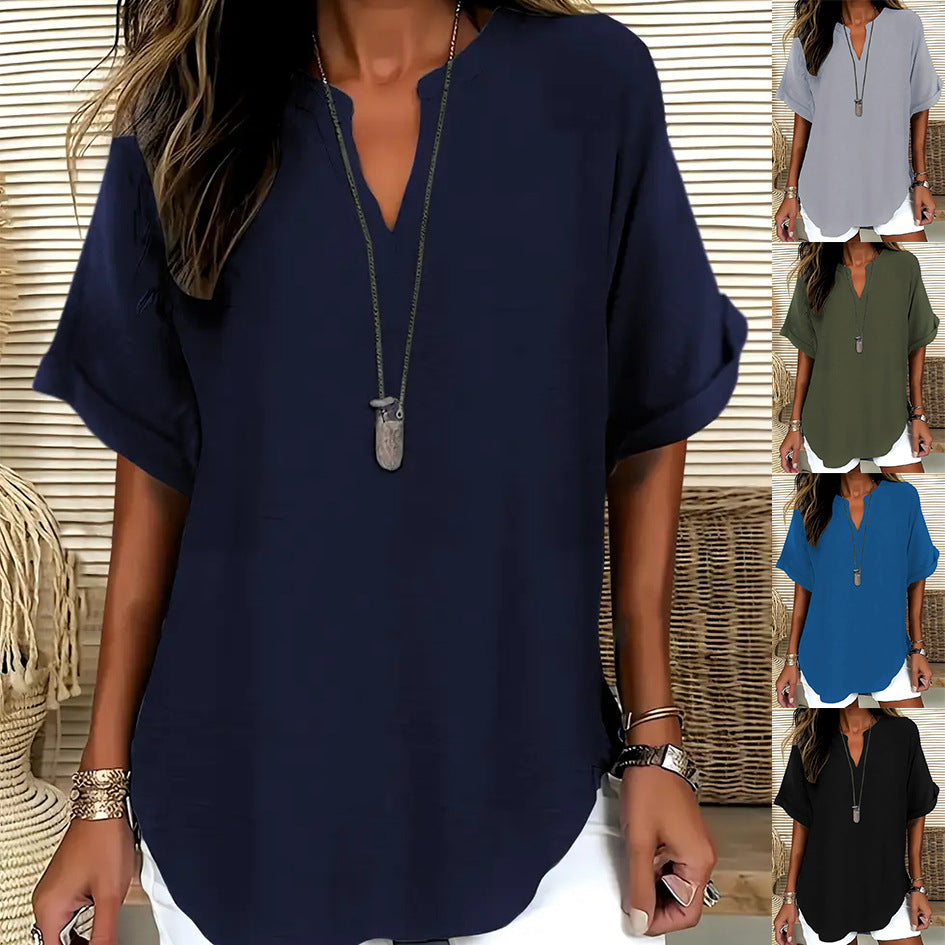 Summer Loose Solid Color Women's Casual Shirt